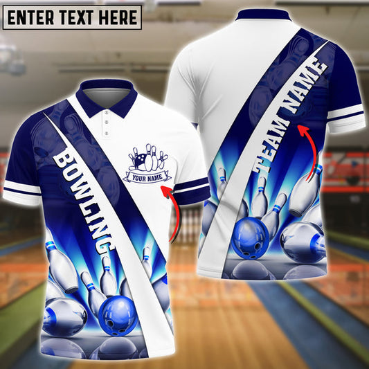 Frenzidea Light Blue Bowling And Pins Premium Customized Name 3D Shirt