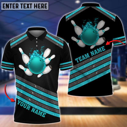Frenzidea Bowling And Pins Multicolor Diagonal Texture Customized Name 3D Shirt