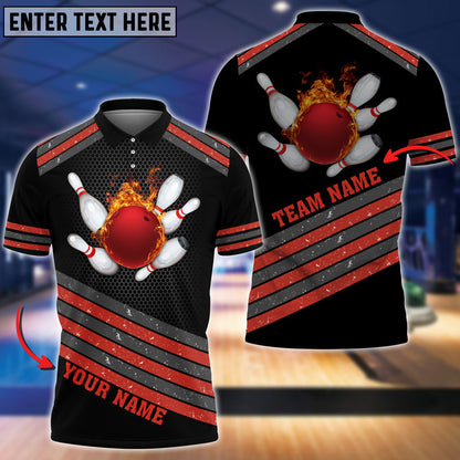 Frenzidea Bowling And Pins Multicolor Diagonal Texture Customized Name 3D Shirt