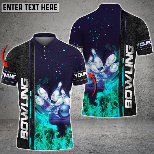 Frenzideas Dark Blue Bowling Cyan Flame Customized All Over Printed Shirt