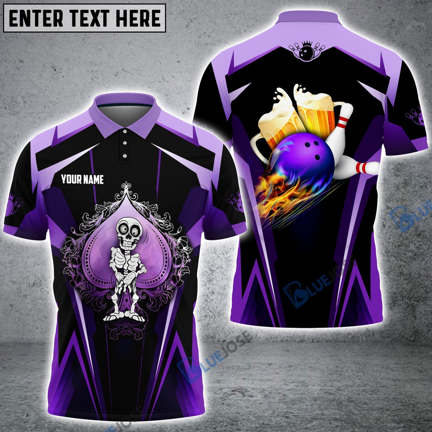 Frenzideas Purple Spade Bowling And Beer Customized Name All Over Printed Shirt