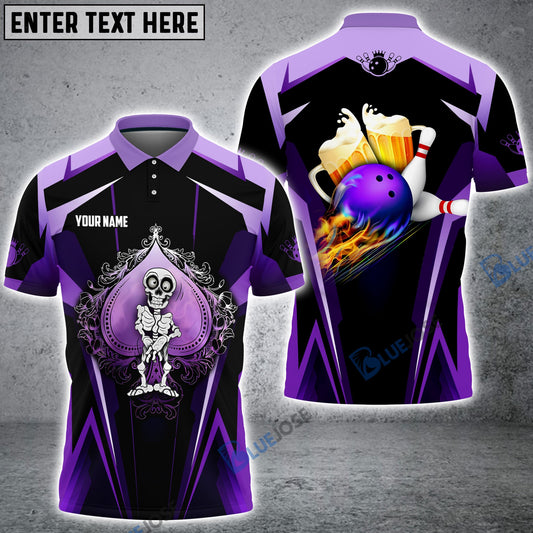 Frenzideas Purple Spade Bowling And Beer Customized Name All Over Printed Shirt