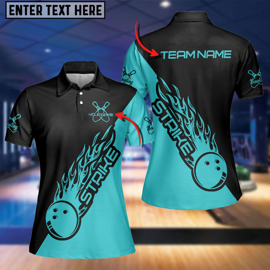 Frenzideas Cyan Bowling Strike Personalized All Over Printed Shirt For Women