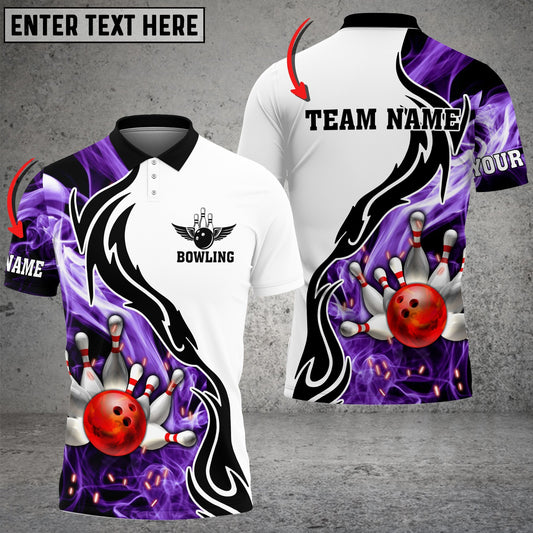 Frenzideas Bowling And Pins Purple Smoke Pattern Customized Name 3D Shirt