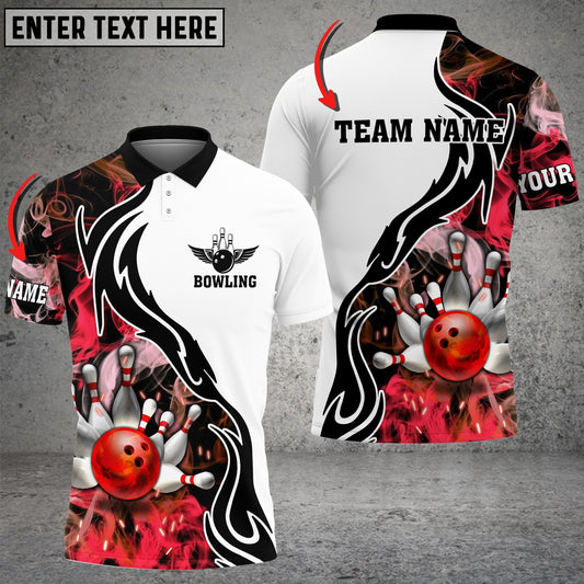 Frenzideas Bowling And Pins Red Smoke Pattern Customized Name 3D Shirt