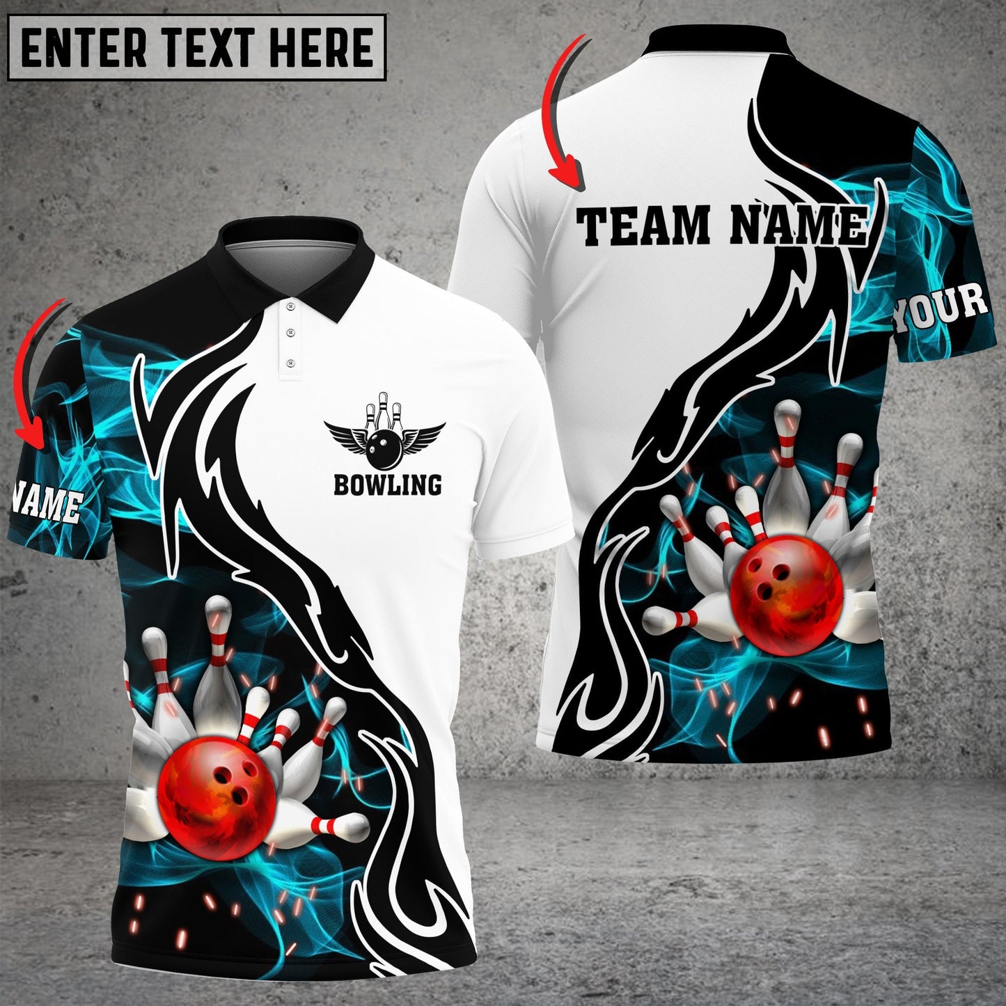 Frenzideas Bowling And Pins Cyan Smoke Pattern Customized Name 3D Shirt