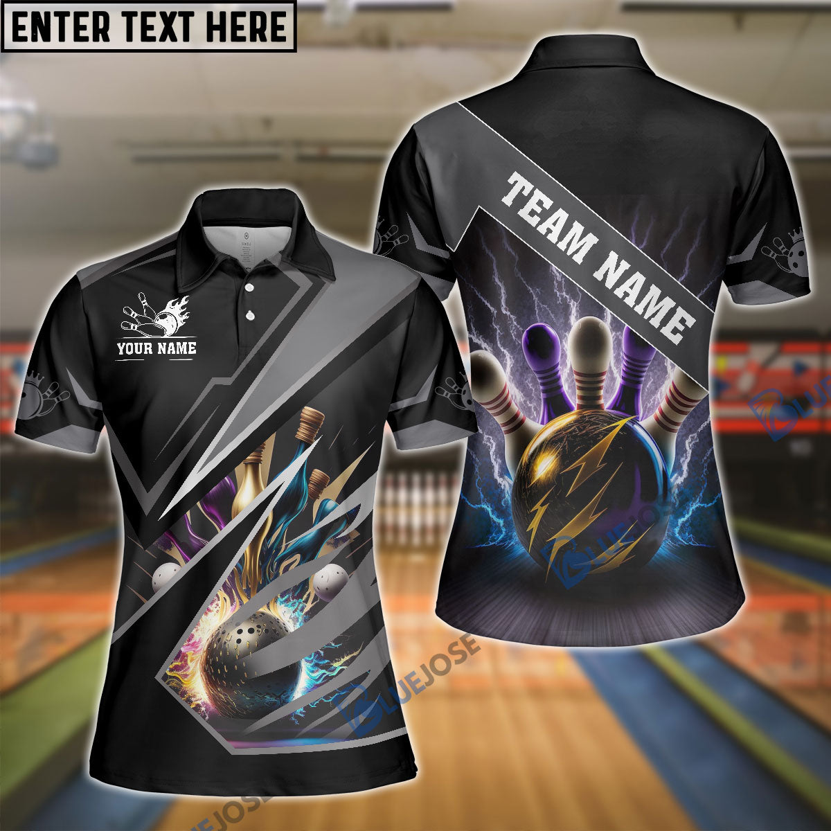 Frenzideas Bowling And Pins Premium Multicolor Customized Name 3D Shirt for Women (4 Colors)