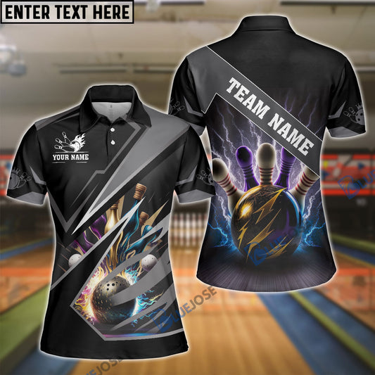 Frenzideas Bowling And Pins Premium Multicolor Customized Name 3D Shirt for Women (4 Colors)