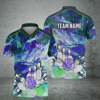 Frenzideas Bowling And Pins Art Of Painting Multicolor Customized Name 3D Shirt ( 4 Colors )