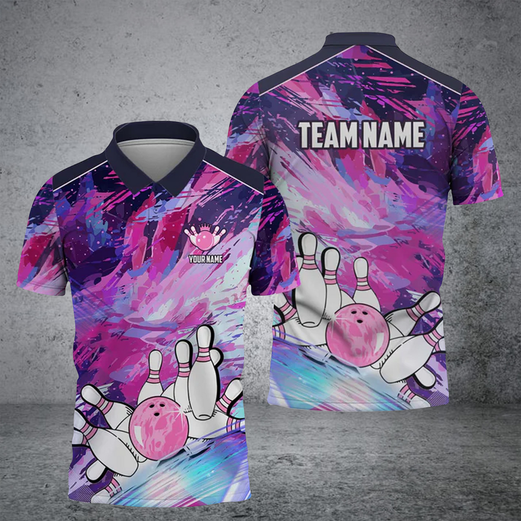 Frenzideas Bowling And Pins Art Of Painting Multicolor Customized Name 3D Shirt ( 4 Colors )
