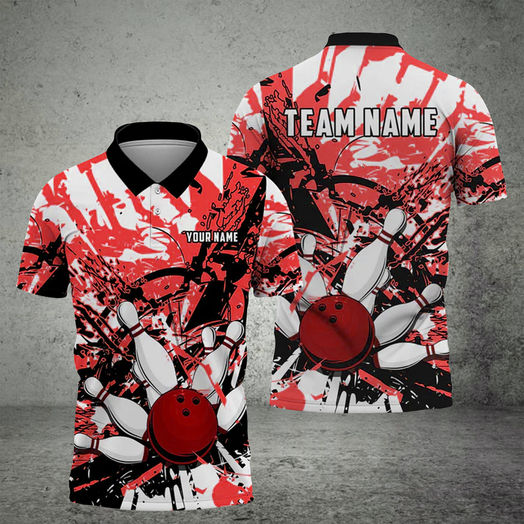 Frenzideas Bowling And Pins  Troubled Art Customized Name 3D Shirt ( 6 Colors)