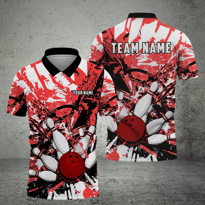 Frenzideas Bowling And Pins  Troubled Art Customized Name 3D Shirt ( 6 Colors)