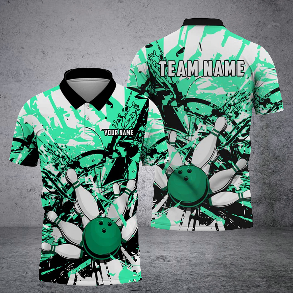 Frenzideas Bowling And Pins  Troubled Art Customized Name 3D Shirt ( 6 Colors)