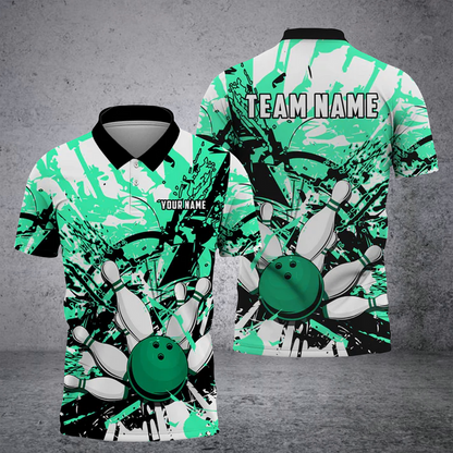 Frenzideas Bowling And Pins  Troubled Art Customized Name 3D Shirt ( 6 Colors)