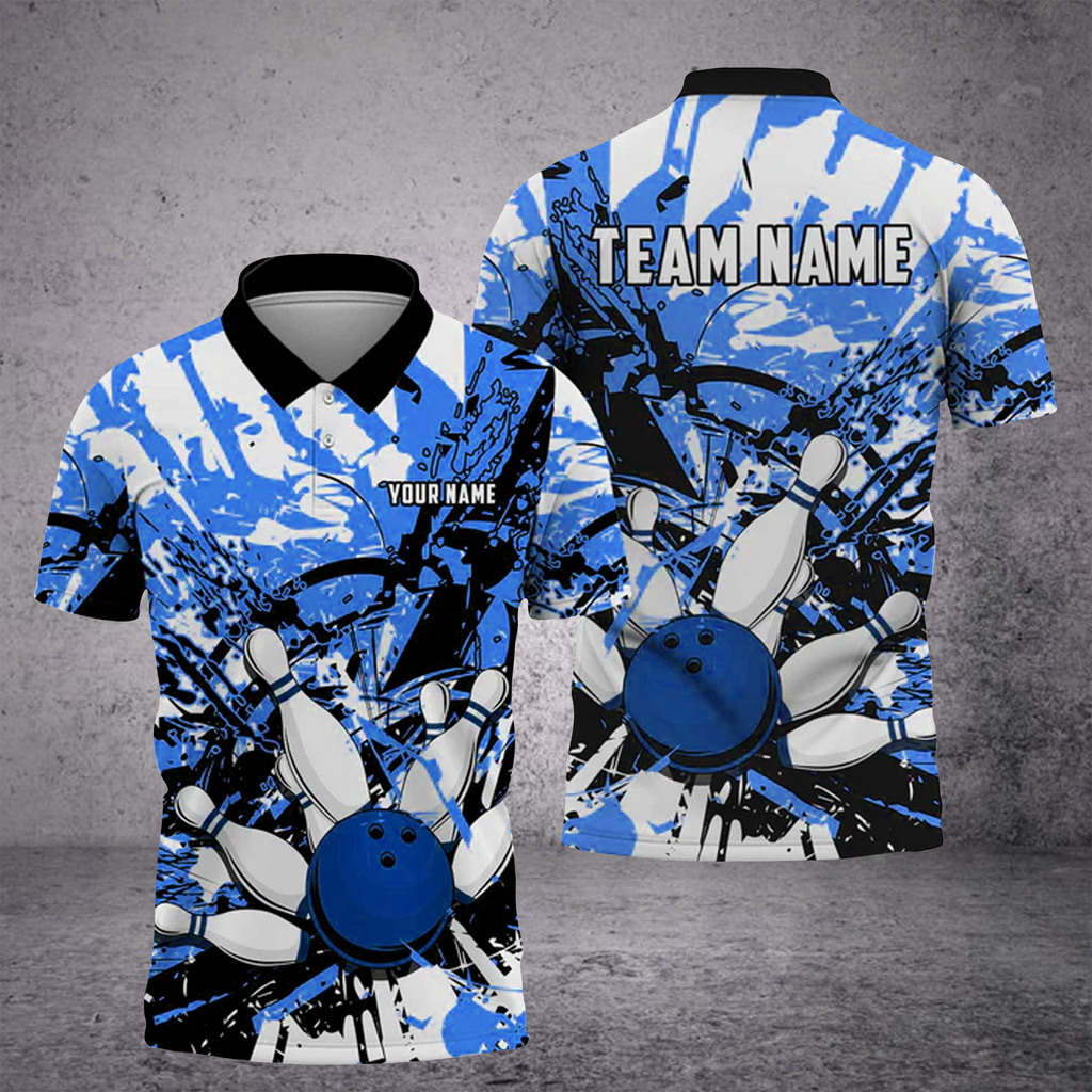 Frenzideas Bowling And Pins  Troubled Art Customized Name 3D Shirt ( 6 Colors)