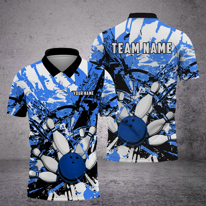 Frenzideas Bowling And Pins  Troubled Art Customized Name 3D Shirt ( 6 Colors)