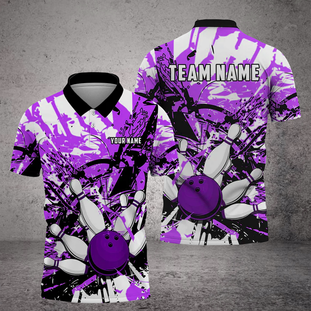 Frenzideas Bowling And Pins  Troubled Art Customized Name 3D Shirt ( 6 Colors)