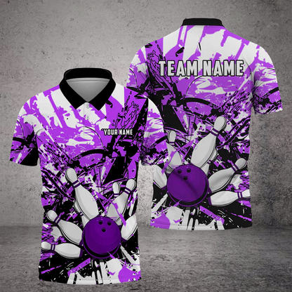 Frenzideas Bowling And Pins  Troubled Art Customized Name 3D Shirt ( 6 Colors)