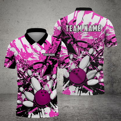 Frenzideas Bowling And Pins  Troubled Art Customized Name 3D Shirt ( 6 Colors)