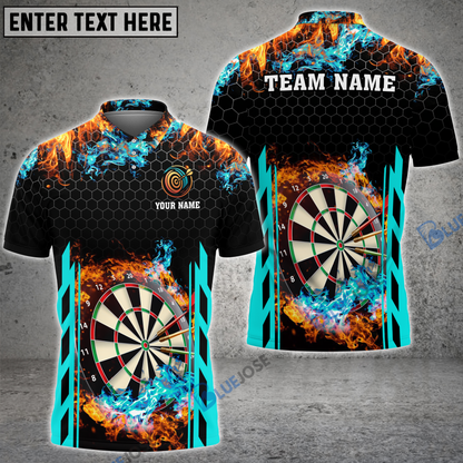 Frenzidea Red and Blur Fire Dart Board Personalized Name, Team Name 3D Shirt (6 Colors)