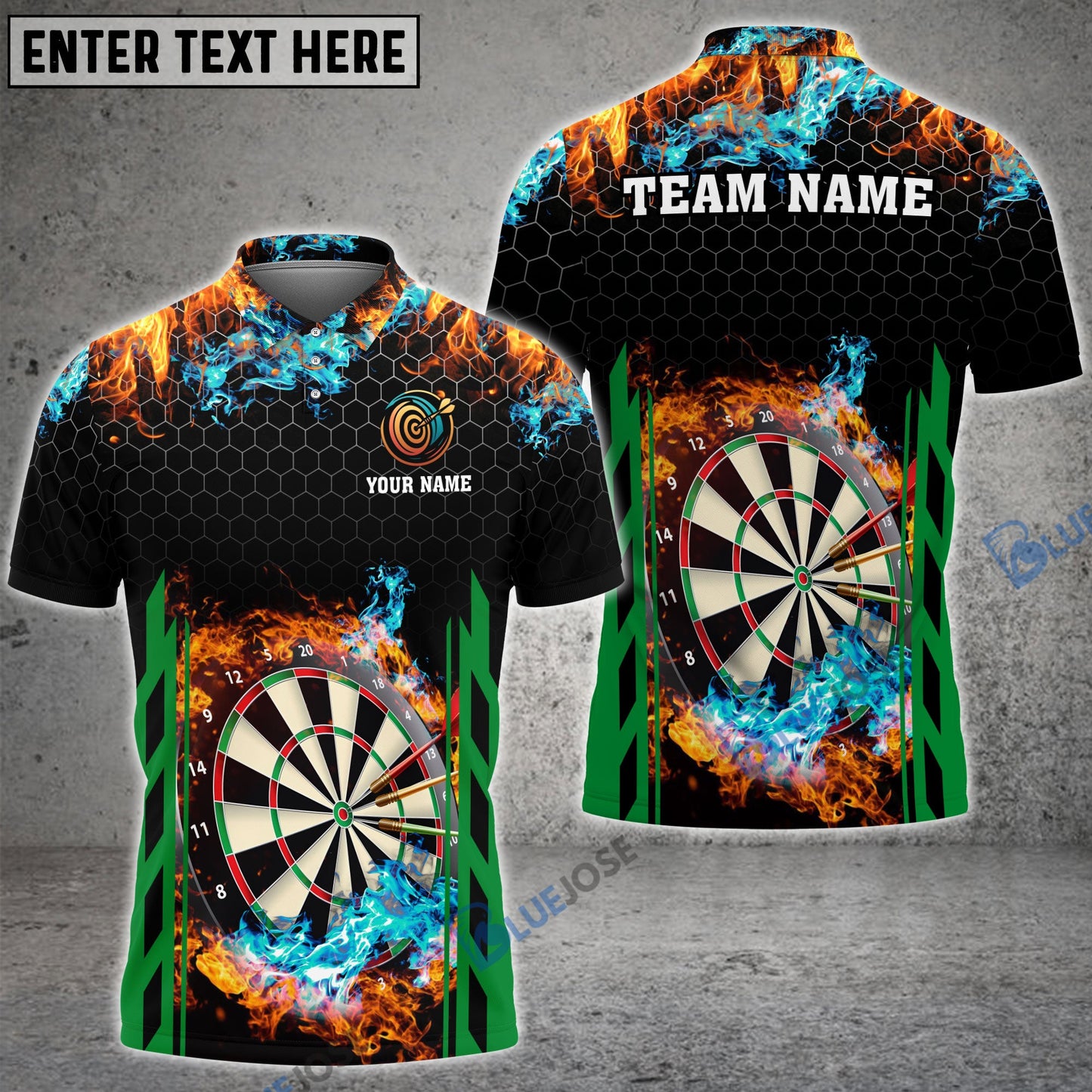 Frenzidea Red and Blur Fire Dart Board Personalized Name, Team Name 3D Shirt (6 Colors)