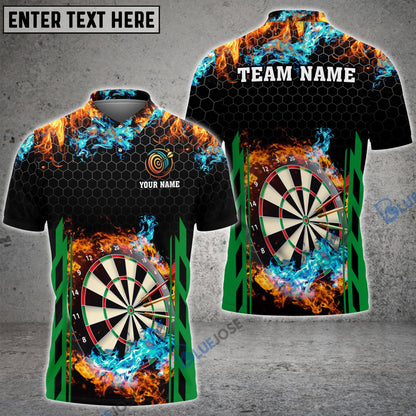 Frenzidea Red and Blur Fire Dart Board Personalized Name, Team Name 3D Shirt (6 Colors)