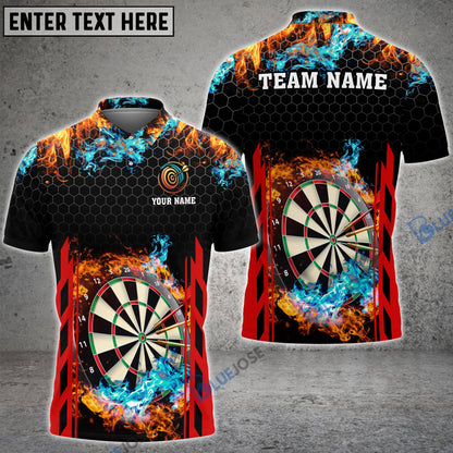 Frenzidea Red and Blur Fire Dart Board Personalized Name, Team Name 3D Shirt (6 Colors)