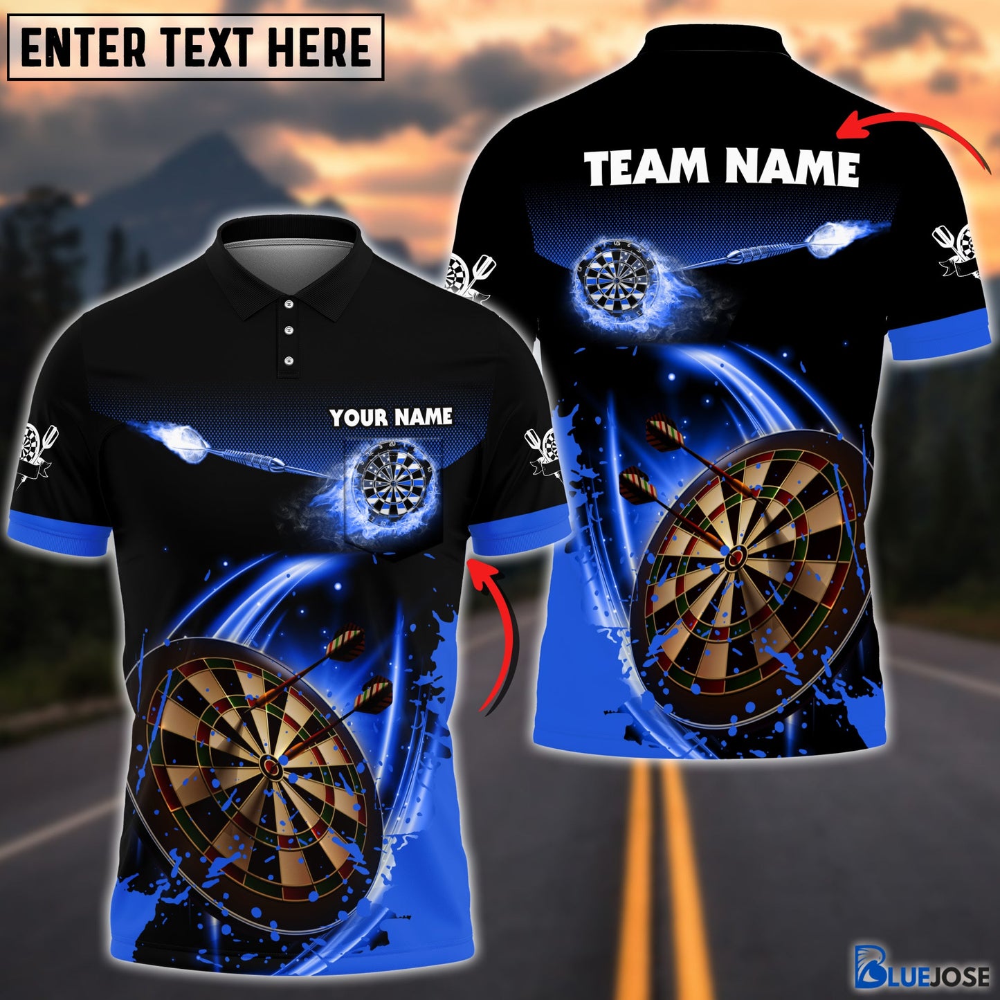 Frenzidea Blue Fire Darts Personalized Name, Team Name 3D Shirt