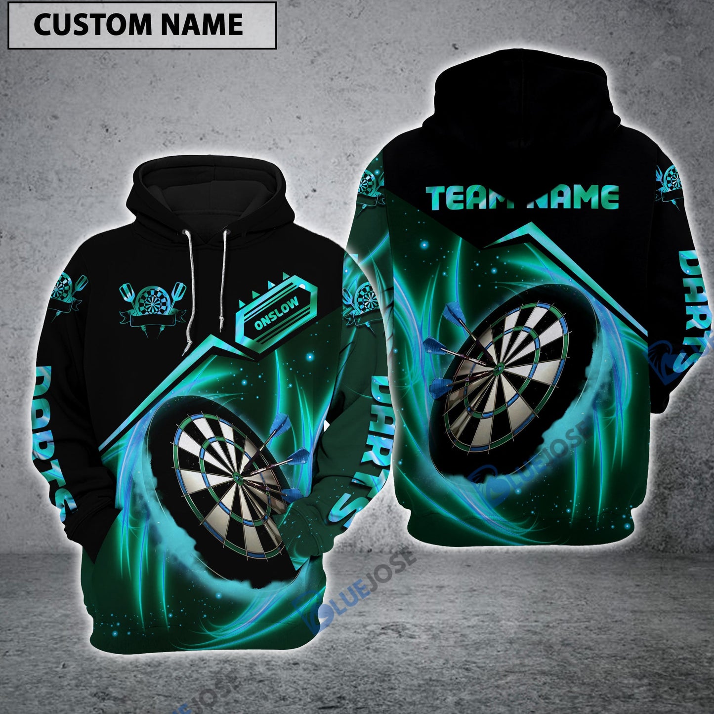 frenzidea Dartboard Blue Fire Personalized Name, Team Name 3D Hoodie