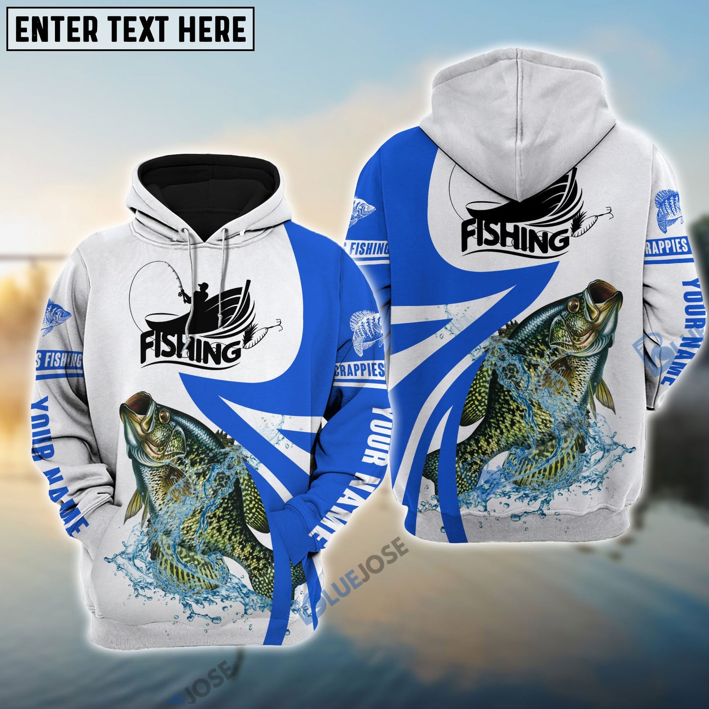 frenzidea Crappie Fishing Personalized White Blue Crappie Fishing 3D Hoodie