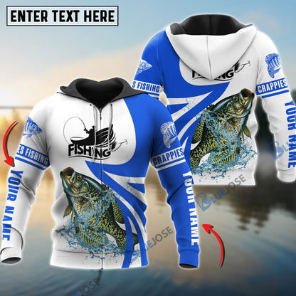 frenzidea Crappie Fishing Personalized White Blue Crappie Fishing 3D Hoodie