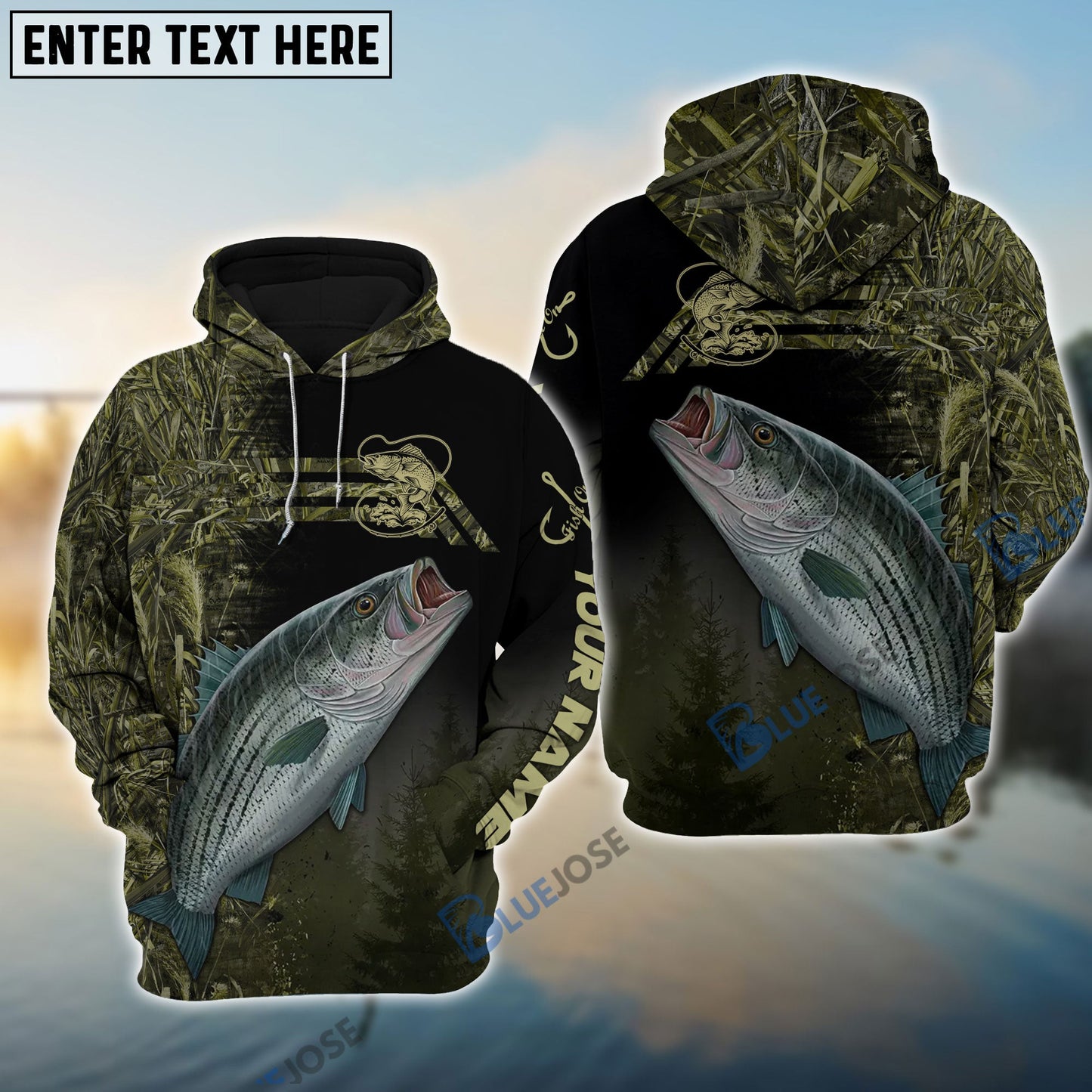 frenzidea Custom Striped Bass Fishing Camouflage Personalized Name 3D Hoodie