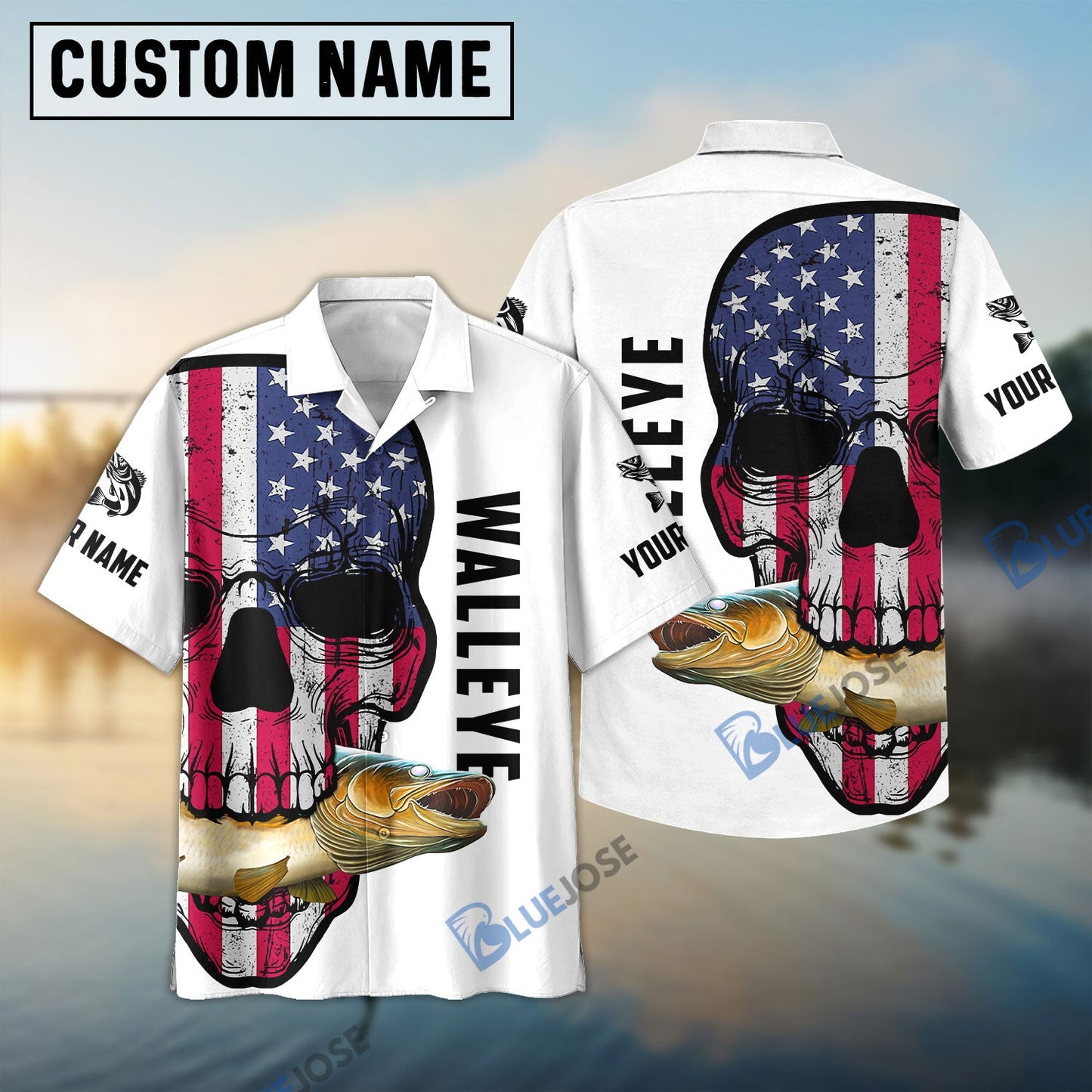 Frenzidea Walleye Fishing American Flag Fish Reaper Custom Name 3D Shirt