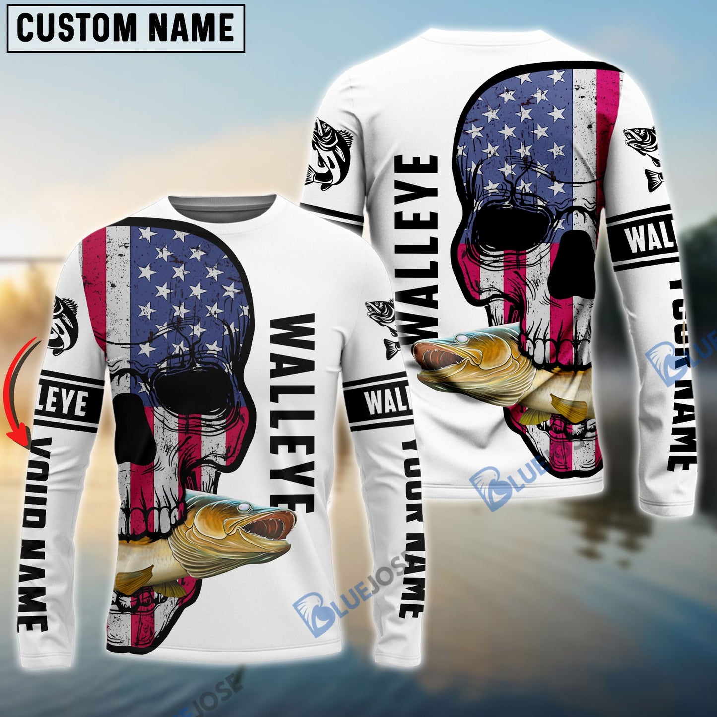 Frenzidea Walleye Fishing American Flag Fish Reaper Custom Name 3D Shirts