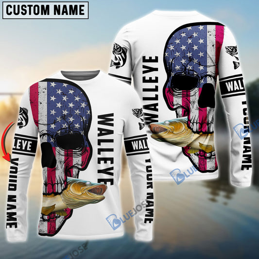 Frenzidea Walleye Fishing American Flag Fish Reaper Custom Name 3D Shirts