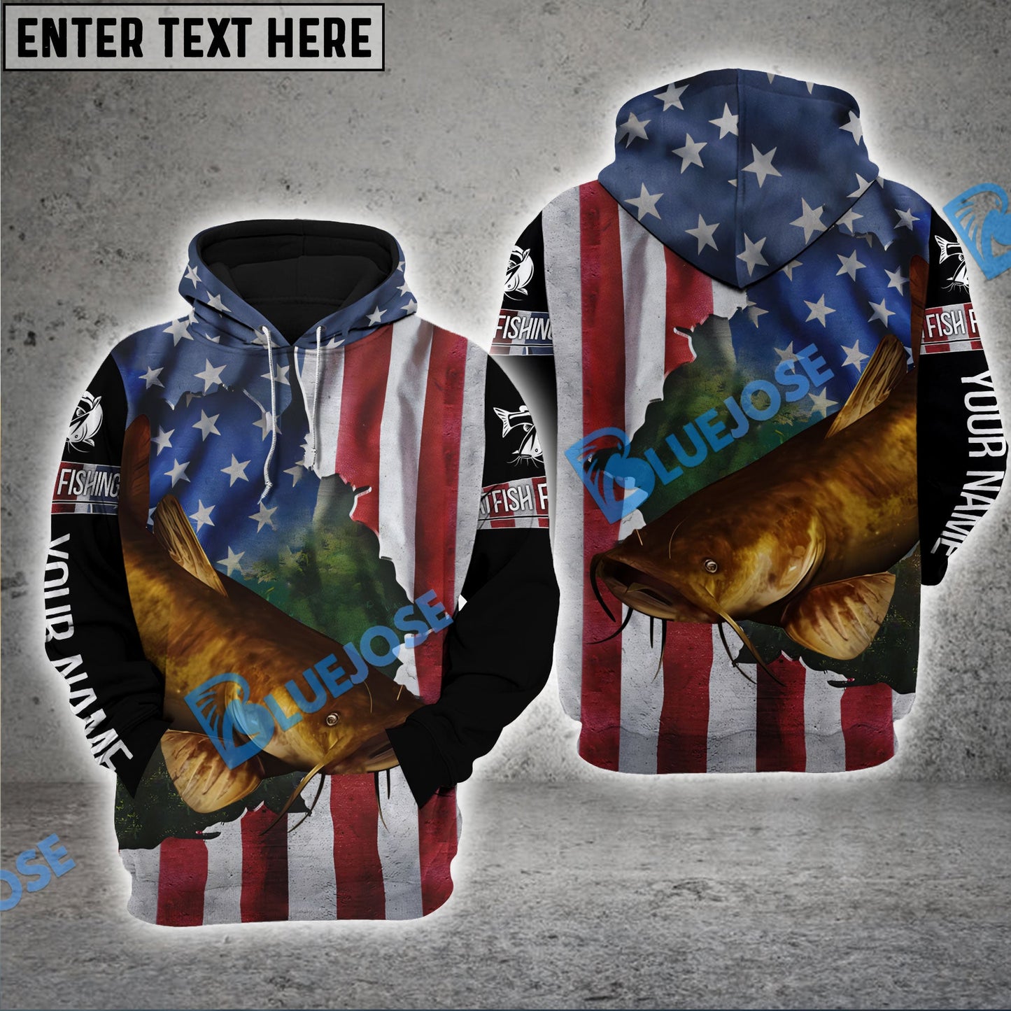 Frenzidea Flathead Catfish Fishing American Flag Patriotic Personalized Catfish Long Sleeve Fishing Shirts