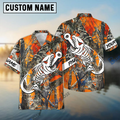 Frenzidea Orange Camo Fish Hook Skull Custom Name 3D Shirt