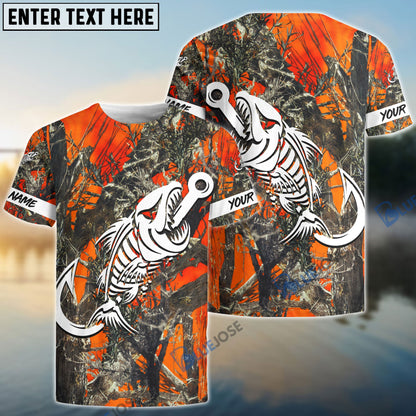 Frenzidea Orange Camo Fish Hook Skull Custom Name 3D Shirt