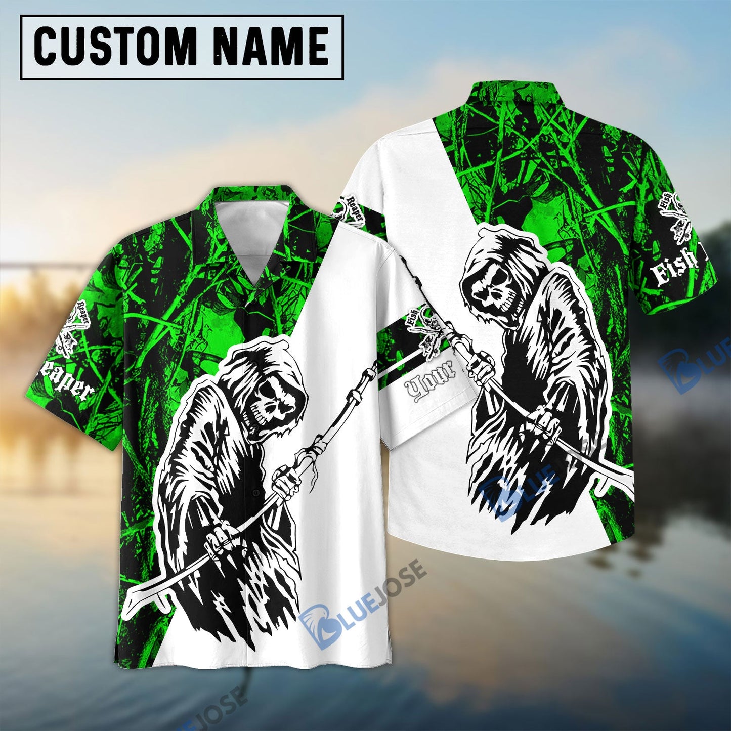 Frenzidea Halloween Fish Reaper Green Camo Custom Name 3D Shirt