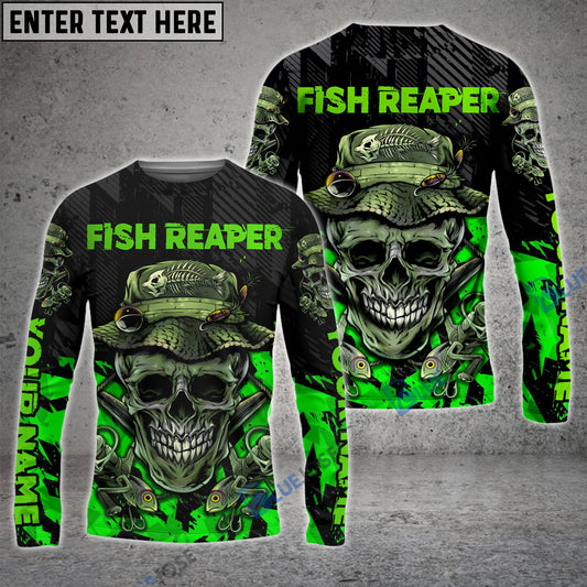 Frenzidea Fish Reaper Skull Black And Neon Green Custom Fishing Shirts