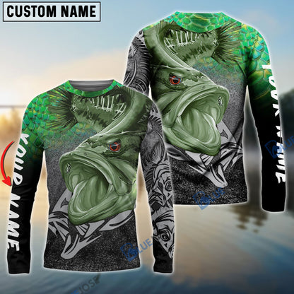 Frenzidea Largemouth Bass Reaper Fish Skeleton Custom Name Fishing Shirt