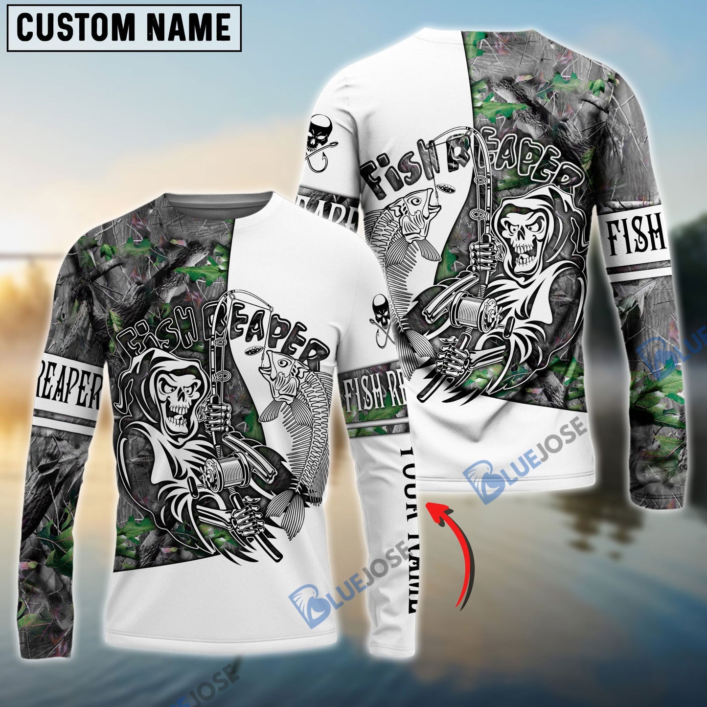 Frenzidea Halloween Fish Reaper Fishing Camouflage Custom Name 3D Shirts