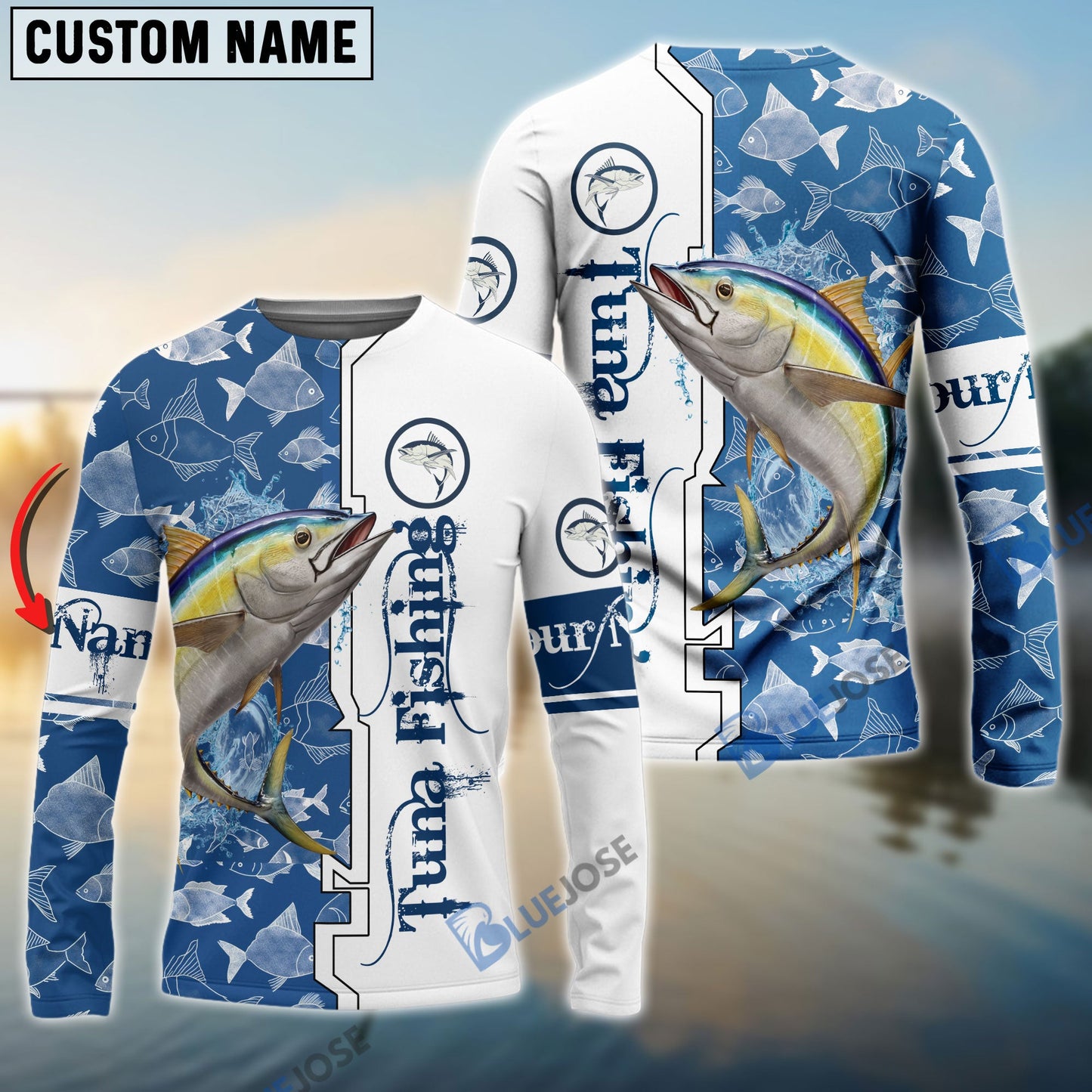 Frenzidea Tuna Blue Customize Name Long Sleeve Fishing Shirts