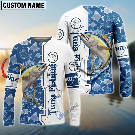 Frenzidea Tuna Blue Customize Name Long Sleeve Fishing Shirts