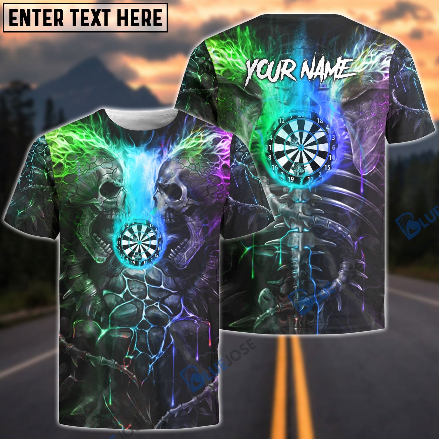 Frenzidea Dart Skull Rainbow Personalized Name 3D Shirt