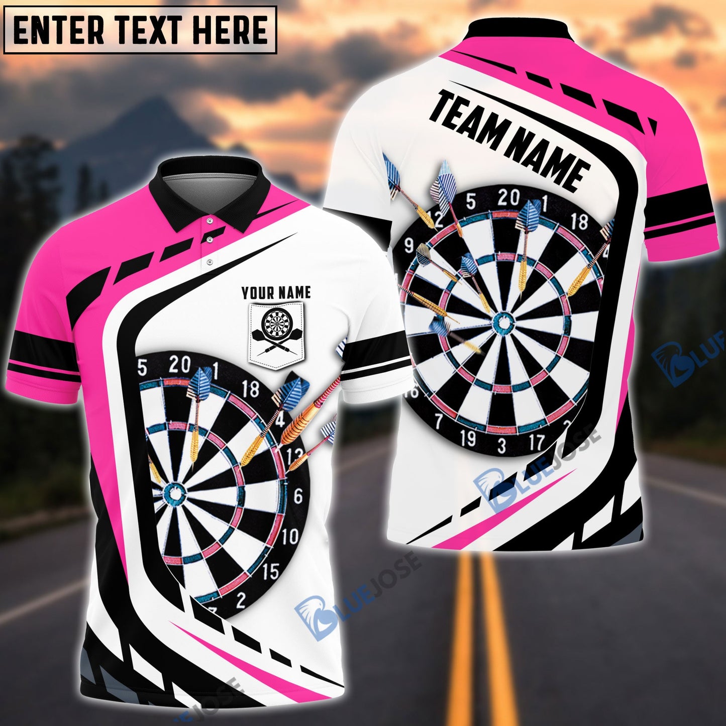 Frenzidea Dart Board Personalized Name, Team Name 3D Pocket Polo