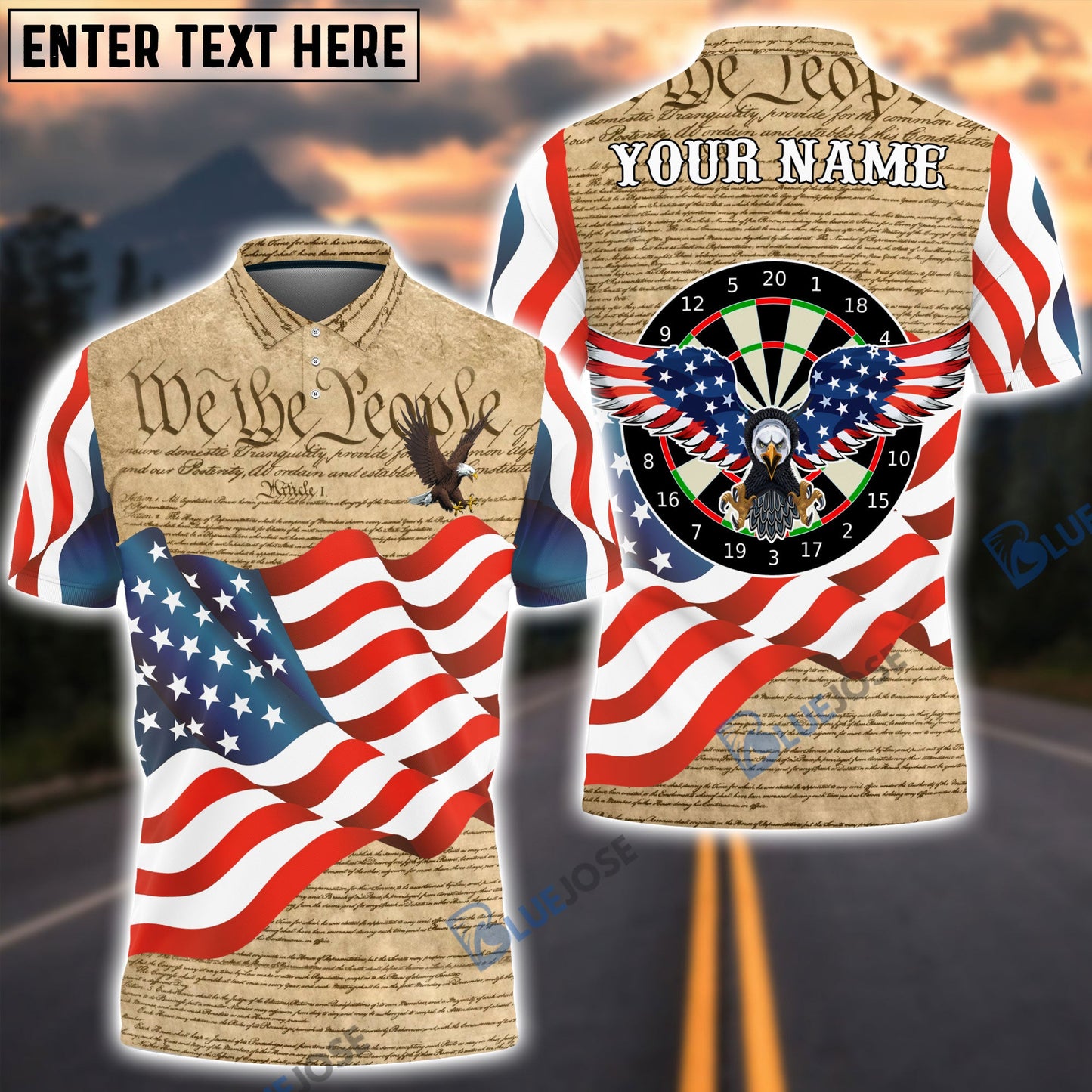 Frenzidea Darts Eagle Waving Flag Custom Polo Shirts