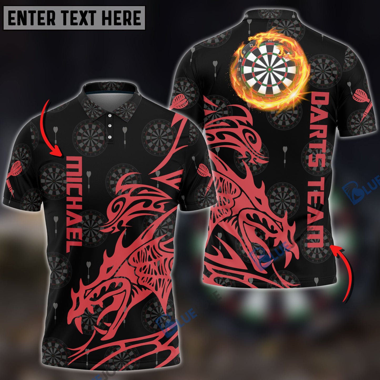 Frenzidea Red Dragon Tribal Custom Darts Shirts