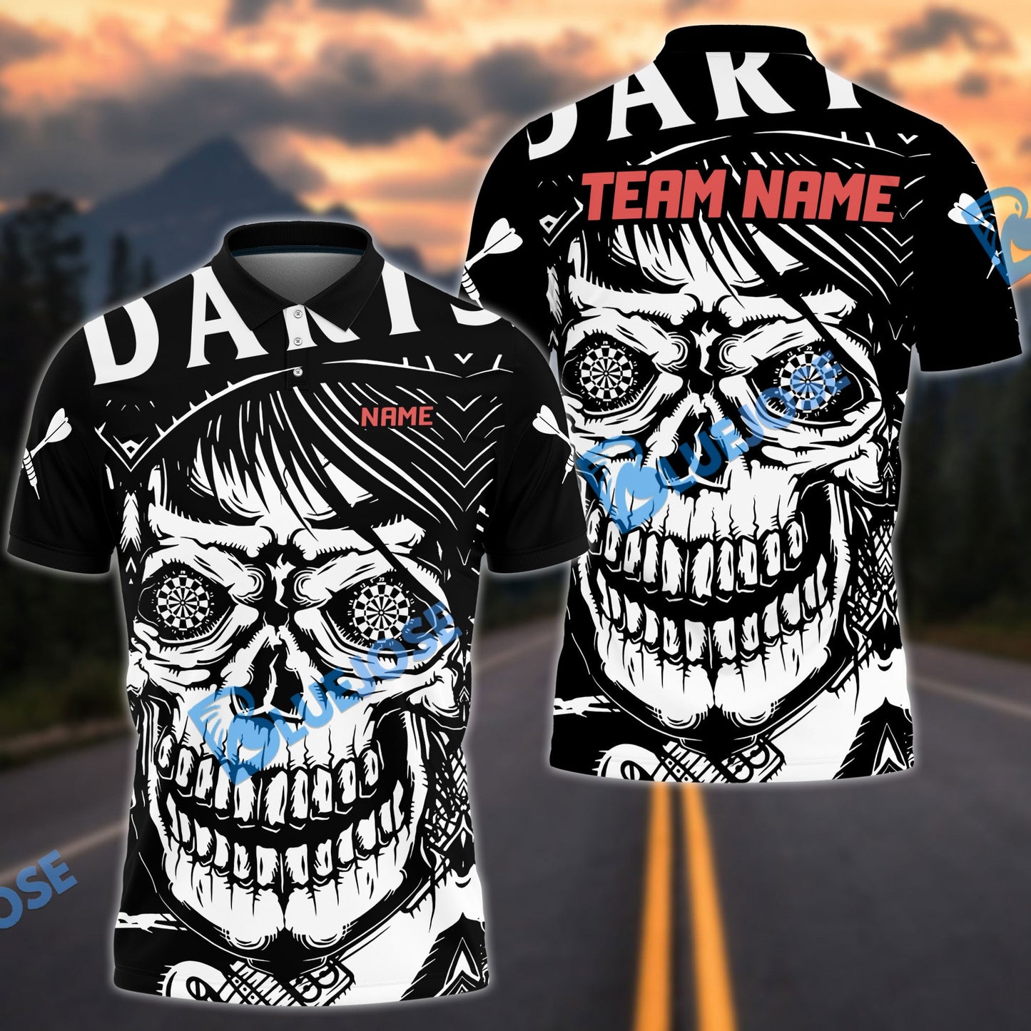 Frenzidea Skull Rage Black White Custom Darts Shirts