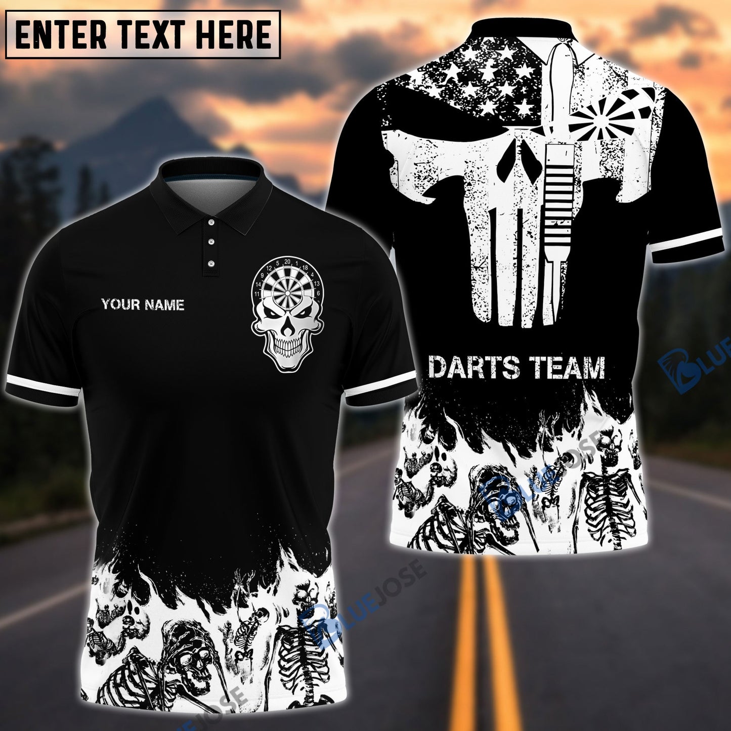 Frenzidea Skull Skeletons Black White Version Custom Darts Shirts